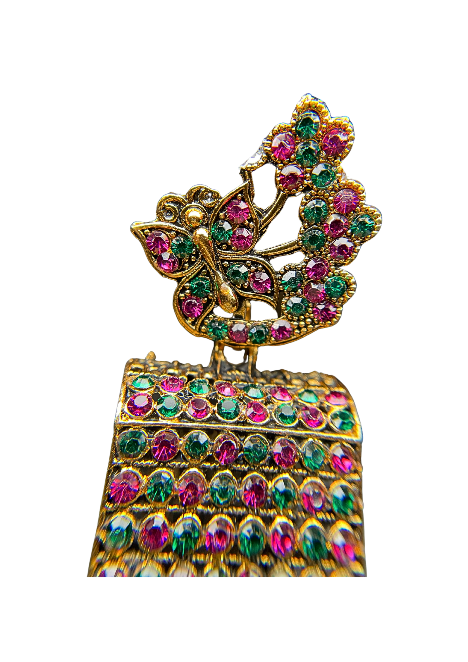 Peacock Motif Ruby & Emerald Jhumka Earings